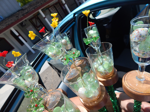 Glass Bouquet from car to display table!